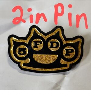 NWOT 5FDP Five Finger Death Punch Gold Black Knuckles Shiny Metallic Glitter Pin